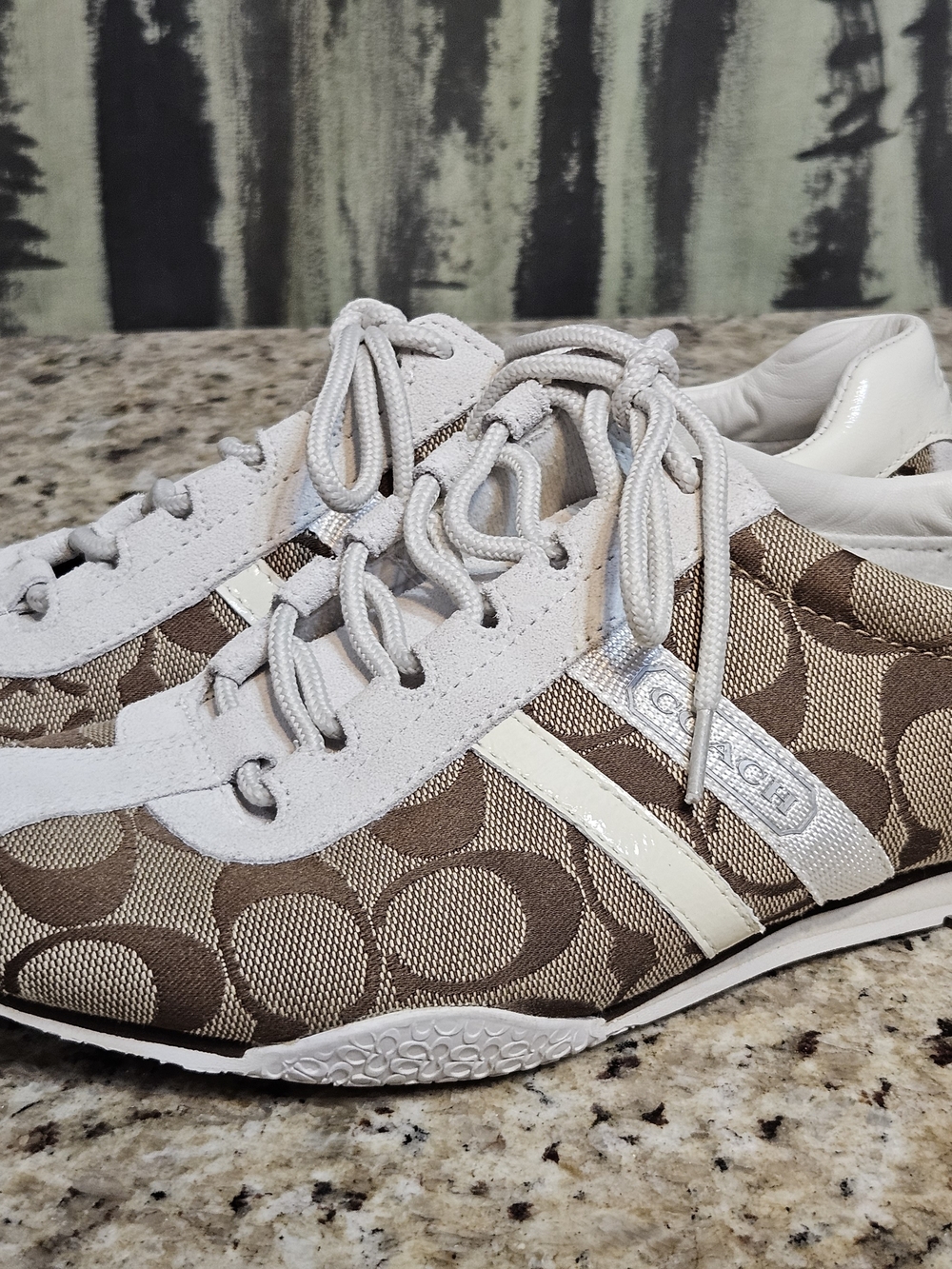 Coach Brown Signature Logo Sneakers with Leather Trim KATELYN sz 8